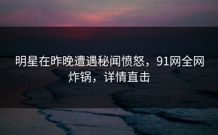 明星在昨晚遭遇秘闻愤怒，91网全网炸锅，详情直击