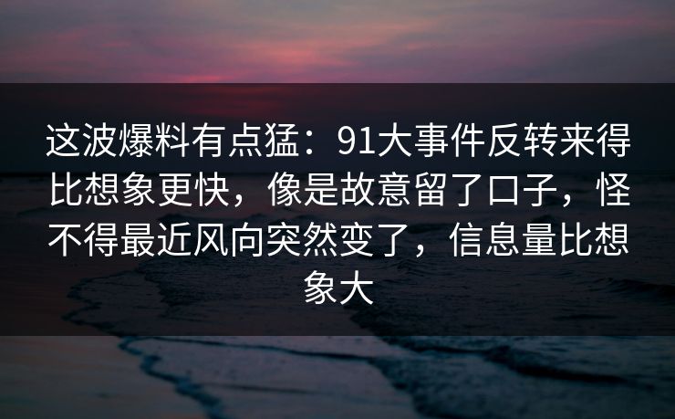 这波爆料有点猛：91大事件反转来得比想象更快，像是故意留了口子，怪不得最近风向突然变了，信息量比想象大