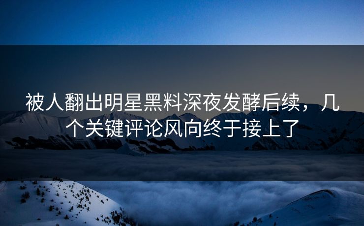 被人翻出明星黑料深夜发酵后续，几个关键评论风向终于接上了